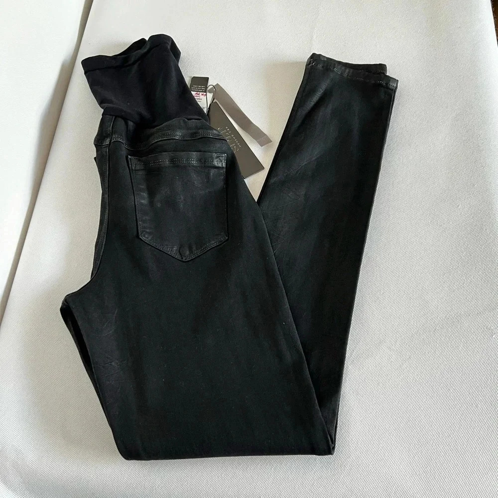 Design Lab A pea in The Pod Maternity Skinny Pants Size Medium Black Waxed